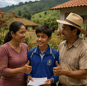 Familia felicitando al estudiante