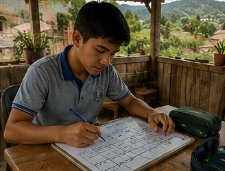 Estudiante organizando el horario de estudio en un calendario