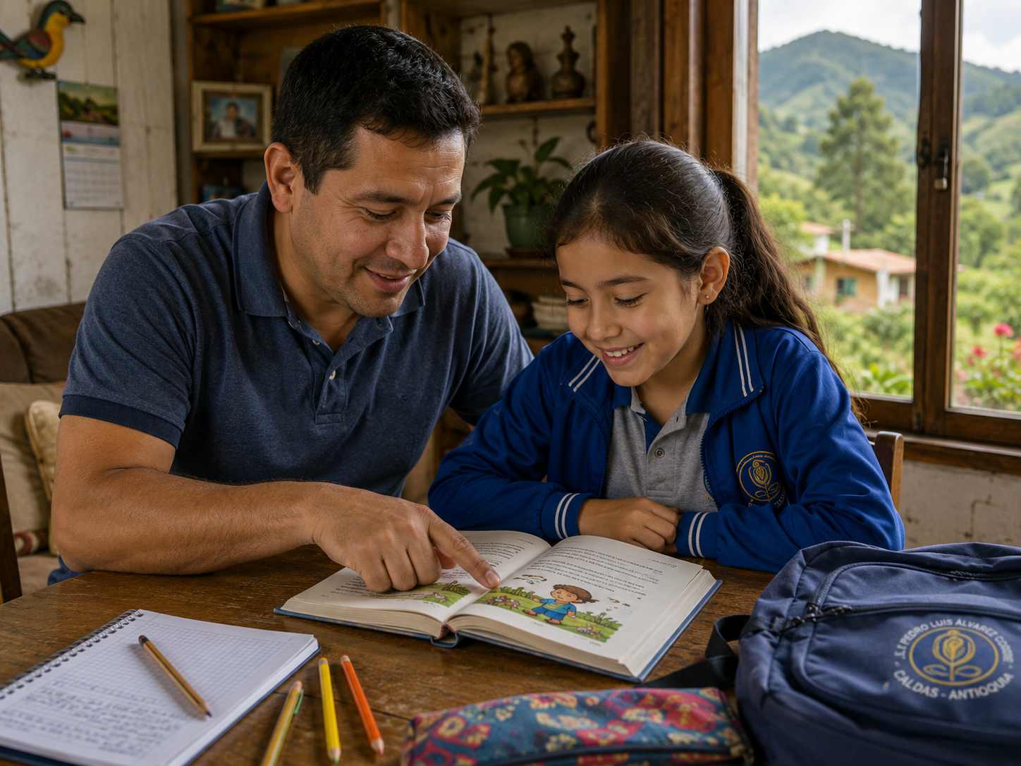 Padre e hija leyendo juntos un libro infantil